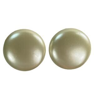 Vintage Champagne Gold-Tone Round Plastic Clip-On Button Earrings Retro Jewelry